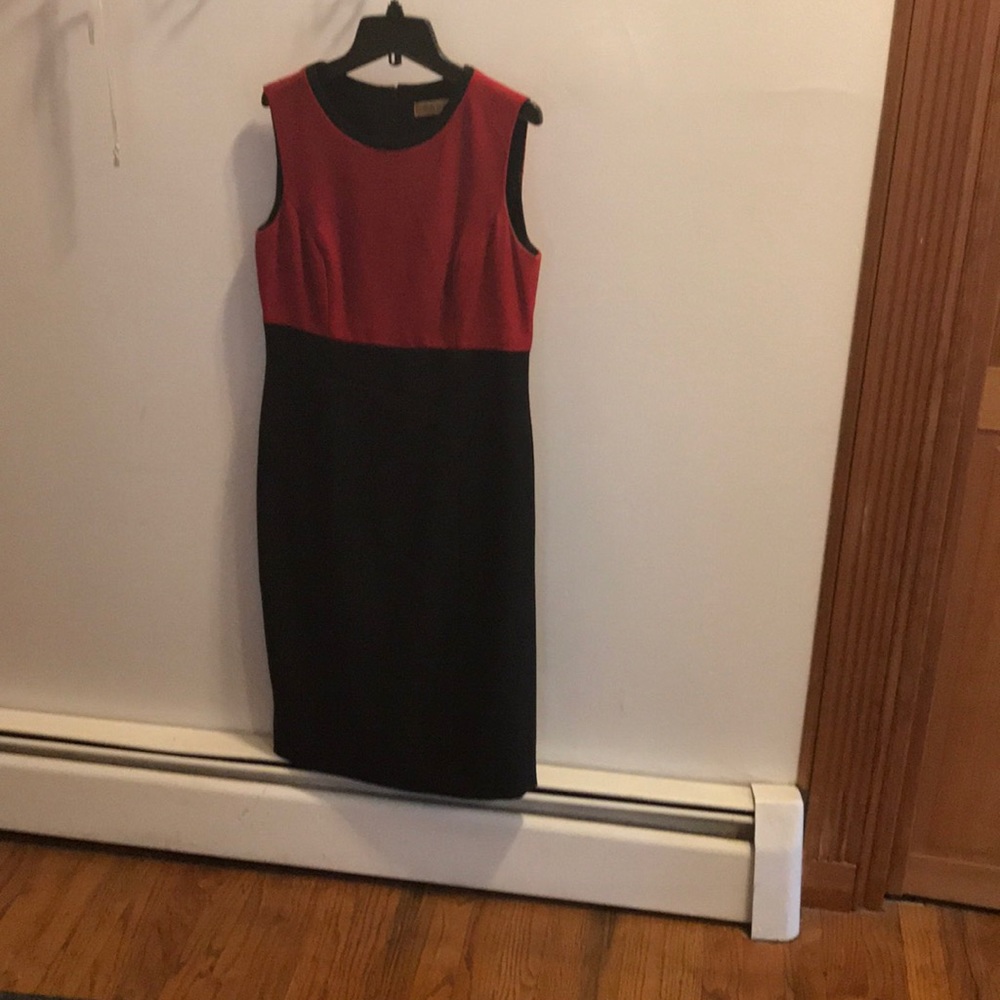 Red and black work dress